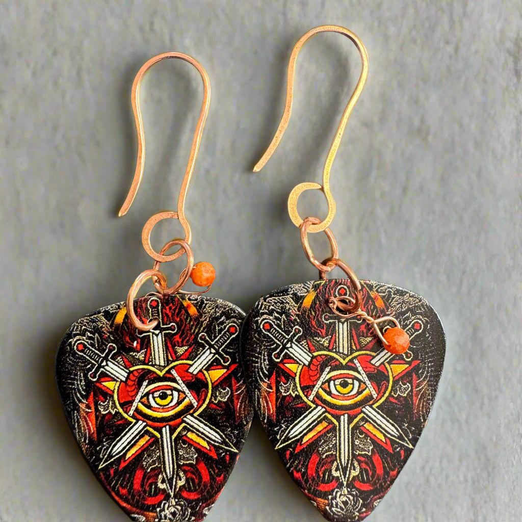 Guitar Pick Earrings- R & R and American Flags