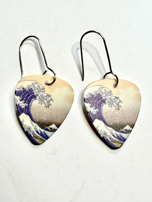 Japanese art & Mushroom themed guitar pick earrings