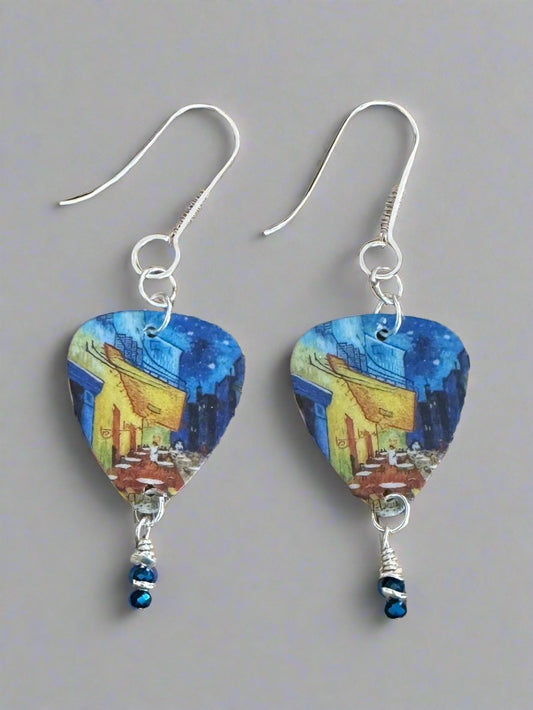 Cafe earrings blue Czech glass