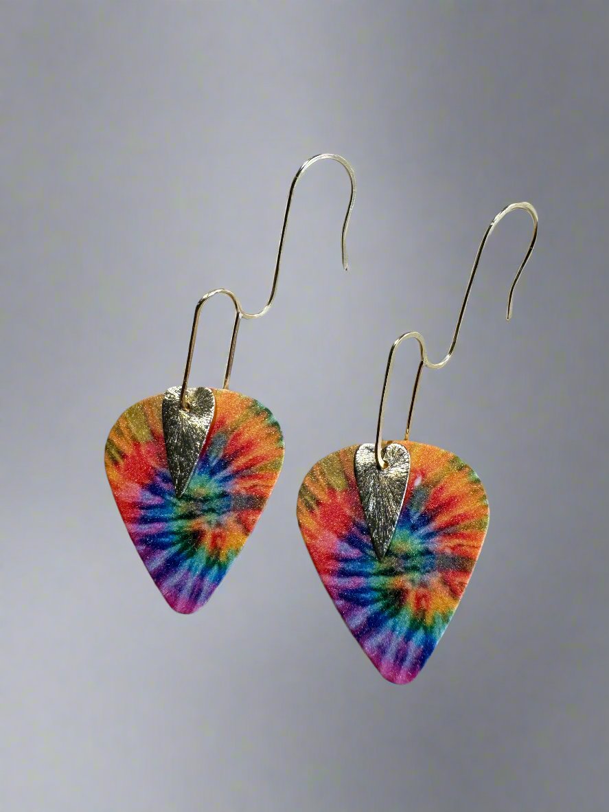 Tie Dye Guitar Pick Earrings