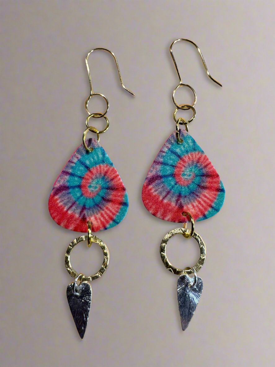 Tie Dye Guitar Pick Earrings