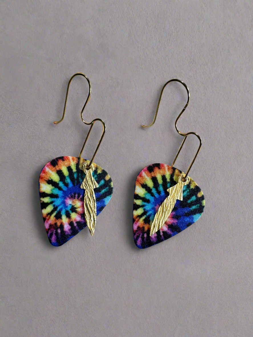 Tie Dye Guitar Pick Earrings