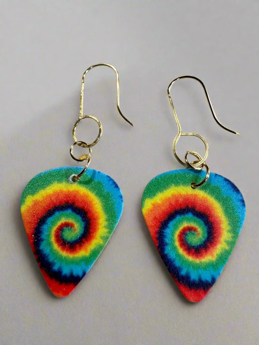 Tie Dye Guitar Pick Earrings